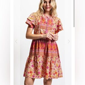 Boutique Boho pink tassel dress size small